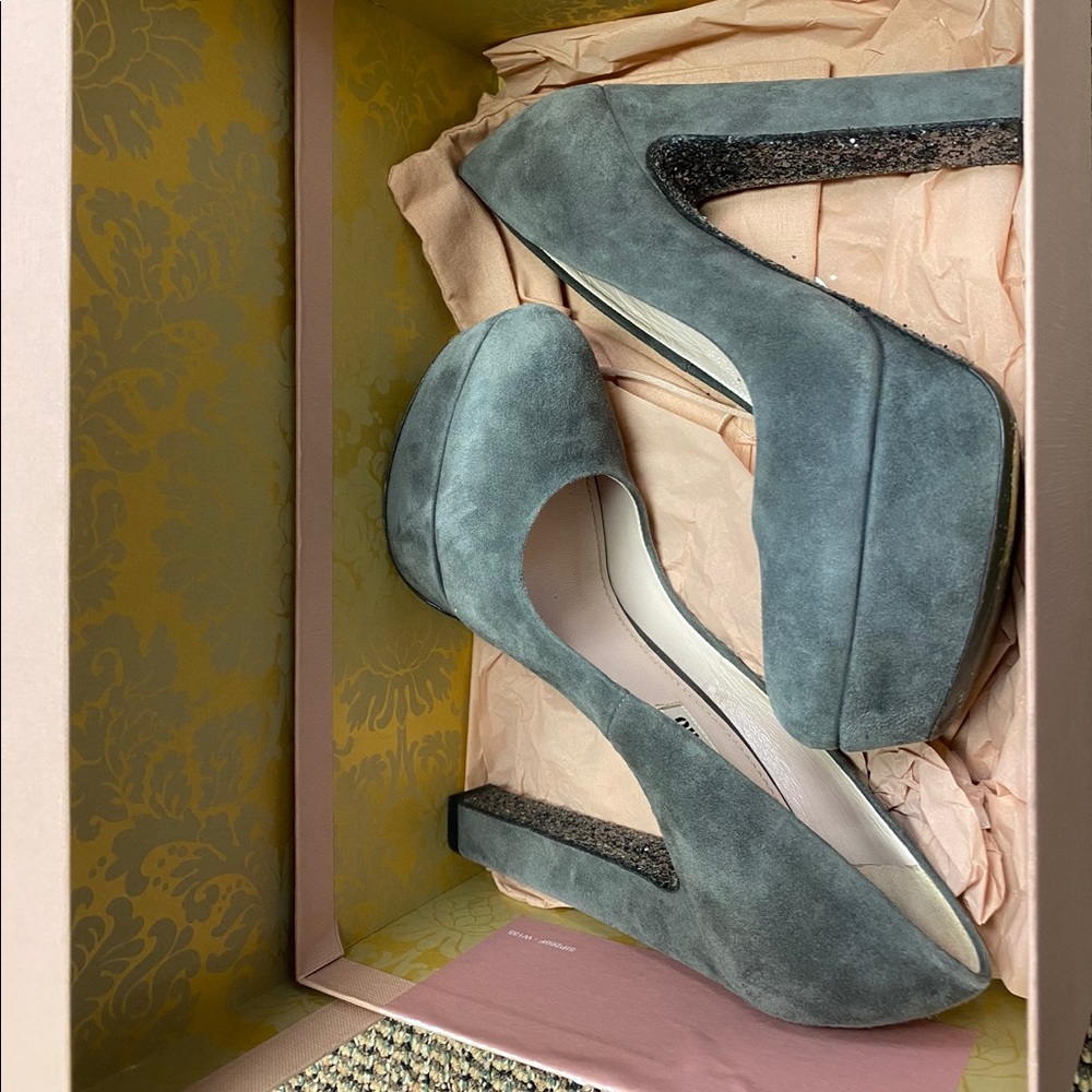 Miu Miu Glitter Bottom Suede Heels